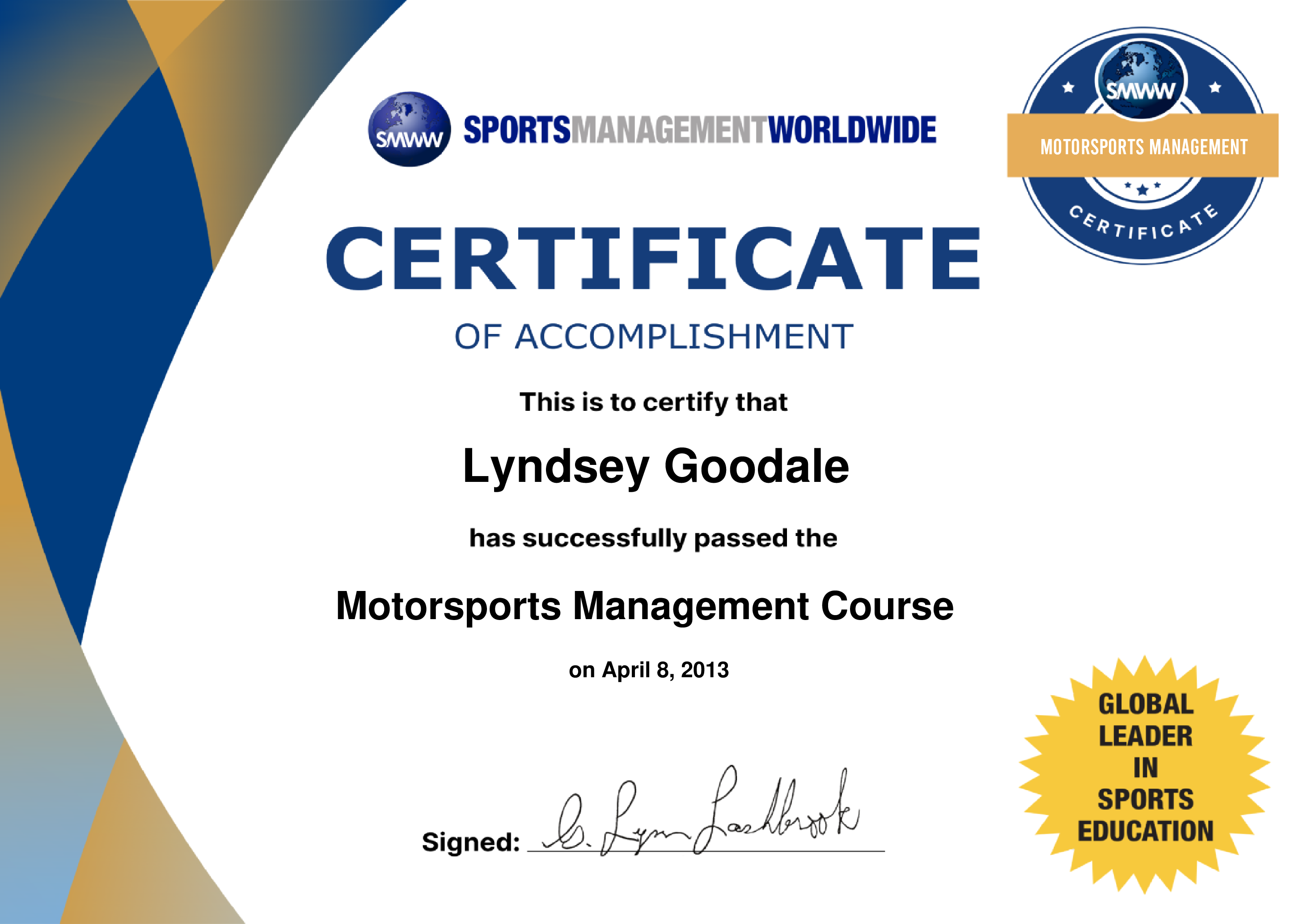 Lyndsey Goodale's Certificates | SMWW